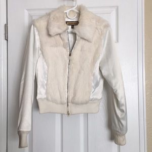 Women’s bebe cream rabbit fur jacket